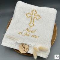 Taufhandtuch Bestickt Mit Kreuz | Personalisiertes Handtuch Zur Taufe, Geschenk Taufe Mädchen & Junge, Christliche Tauferinnerung, Baby von handmadebynenaShop