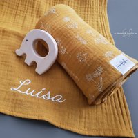 2Er-Set Bio Musselintücher Für Babys - Musselin Baby Spucktuch Personalisiert, Schmusetuch Mit Namen Bestickt, Geschenk Zur Geburt von handmadebyvieri