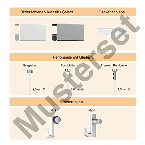 hang-it Bilderschienen - Galerieschienen - Deckenschienen Musterset mit Bilderhaken sowie Seilen von hang-it