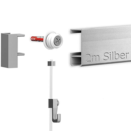 hang-it 2 Meter Bilderschienen Galerieschienen - Komplett Set in Silber von hang-it