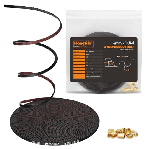 HANGLIFE GT2 Zahnriemen mit Kupfer-Schnalle - Offener Synchronriemen (2mm Teilung) 3D-Drucker-Zubehörteile | 3D-Drucker-Riemen - 6mm x 10M von Hanglife