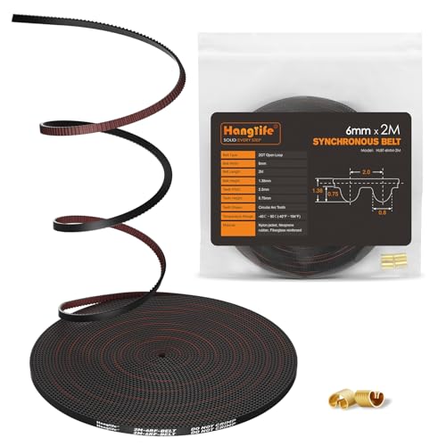 HANGLIFE GT2 Zahnriemen mit Kupfer-Schnalle - Offener Synchronriemen (2mm Teilung) 3D-Drucker-Zubehörteile | 3D-Drucker-Riemen - 6mm x 2M von Hanglife