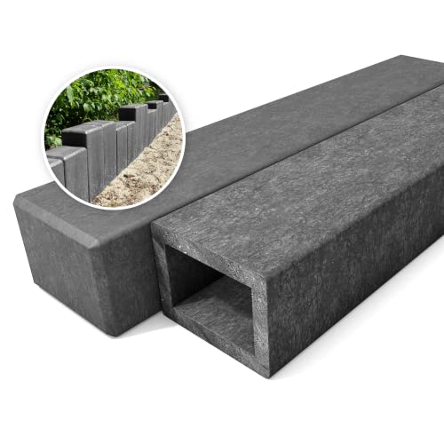 hanit® Rechteckpalisaden aus Recycling-Kunststoff, Gartenpalisaden mit 60cm Höhe, 12cm x 16cm, grau (4 Stück) von hanit