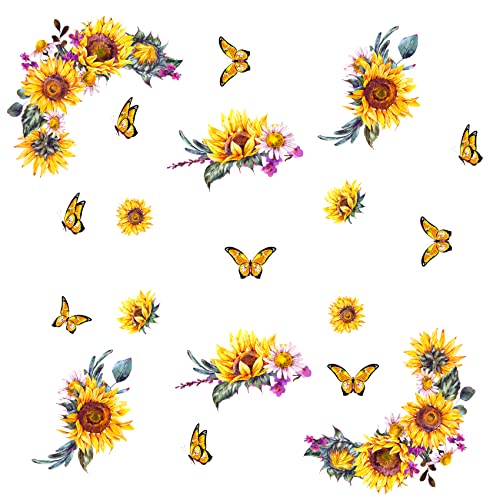 Wandtattoo Aquarell-Sonnenblumen Wandaufkleber Blüten Gelb Wandsticker Sonne, Blume, Schmetterling Wohnzimmer Schlafzimmer Sofa Hintergrund von hanlongyu