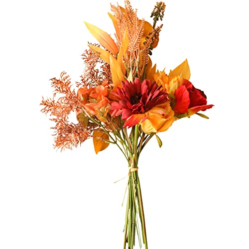 hanlongyu Künstliche Blumensträuße Seide Sonnenblumen für Heimdekoration und Hochzeit, Faux Fall Blume Esstisch Mittelstück, Künstliche Pflanzen Herbst Laub Seidenblumen für Dekoration (Herbstrot) von hanlongyu