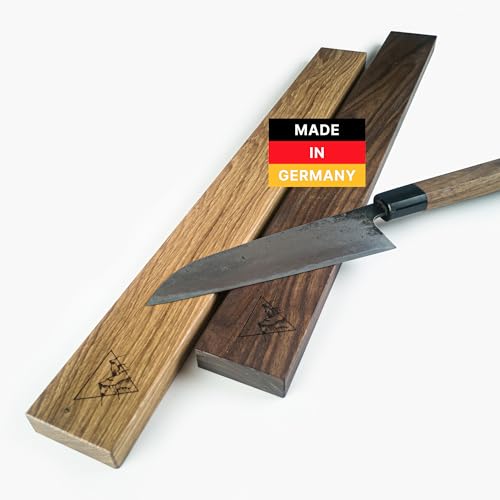 hannes.design Magnetleiste Messer Holz selbstklebend wand, extra starke Magnete, knife holder - unbestückte Messer-Leiste Magnetleiste Küche ohne Bohren Wand-Halter (Eiche, 360mm, Logo) von hannes.design