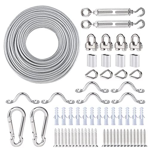 hannger 30m Stahlseil Spannschlösser Kit, PVC Drahtseil 5mm mit Drahtseilklemme & M5 Spannschloss Seilspanner für Kabel-Geländer-System-Bausatz | Wäscheleine | Gardinenseil | Hängen Kabel | Rankhilfen von hannger