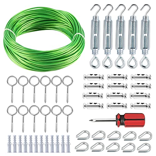 hannger Drahtseil 3mm & M5 Spannschlösser Kit, 30m Stahlseil mit Ösen Spanndraht PVC-ummantelt Seilspanngarnitur für Garten Metaller Seil | Wäscheleine | Rankhilfen für Kletterpflanzen | Gardinenseil von hannger