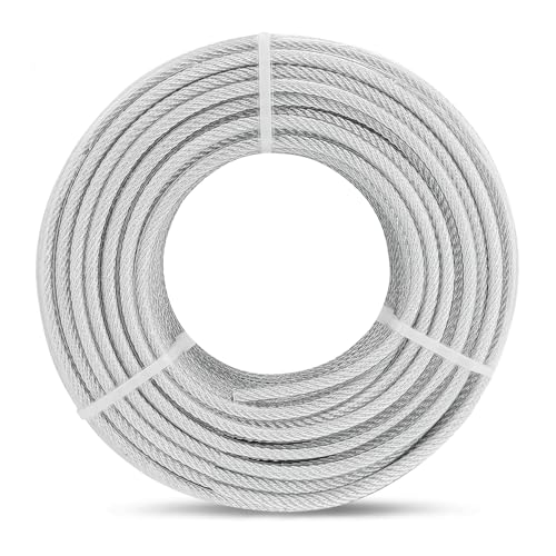 hannger Drahtseil Ø5mm, 15M Länge Spanndraht Stahlseil Klar PVC ummantelt Seil Draht für Zaun, String Light Hängend, Wäscheleine, Kletterpflanzen, Gardinen, 7×7 Verzinkt | Mittelweich | 730kg Nutzlast von hannger