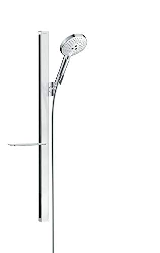 hansgrohe Duschsystem (Duschkopf, Schlauch, Duschstange, Raindance Select S 120 Regendusche 0,90m mit Ablage, 3 Strahlarten) Weiß/Chrom von hansgrohe