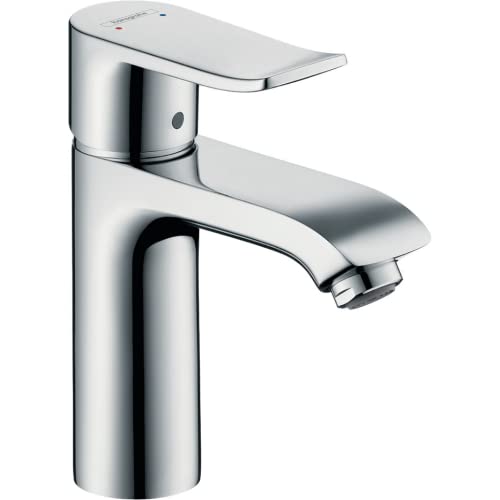 hansgrohe Niederdruck Waschtischarmatur Metris, Wasserhahn Bad mit Auslauf Höhe 110 mm, mit Zugstange, Badarmatur wassersparend, Chrom von hansgrohe