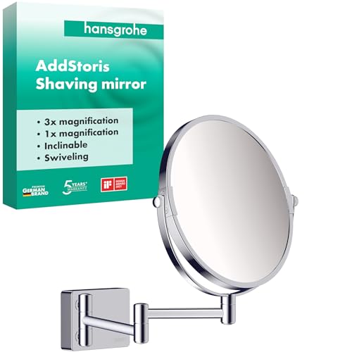 hansgrohe, Wandmontage, Kosmetikspiegel AddStoris, Rasierspiegel schwenkbar, Makeup Spiegel, Chrom von hansgrohe