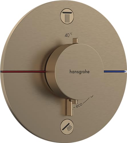 hansgrohe ShowerSelect Comfort S - Thermostat Unterputz, Armatur mit Sicherheitssperre (SafetyStop) bei 40° C, rundes Thermostat, Mischbatterie für 2 Verbraucher, Brushed Bronze von hansgrohe