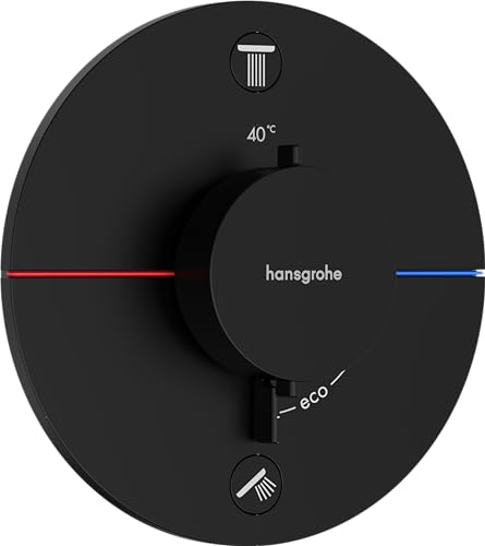 hansgrohe ShowerSelect Comfort S - Thermostat Unterputz, Armatur mit Sicherheitssperre (SafetyStop) bei 40° C, rundes Thermostat, Mischbatterie für 2 Verbraucher, Mattschwarz von hansgrohe