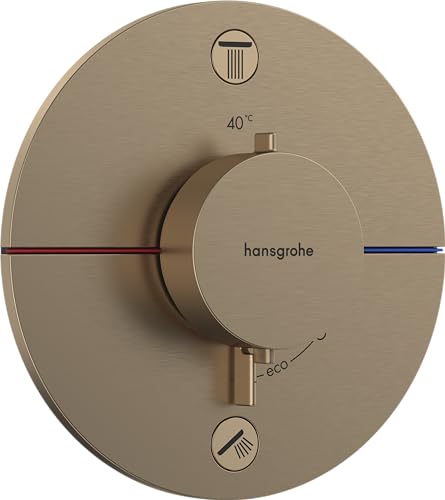 hansgrohe ShowerSelect Comfort S - Thermostat Unterputz mit Sicherungskombination, Armatur mit Sicherheitssperre (SafetyStop) bei 40°C, rundes Thermostat, Mischbatterie, 2 Verbraucher, Brushed Bronze von hansgrohe
