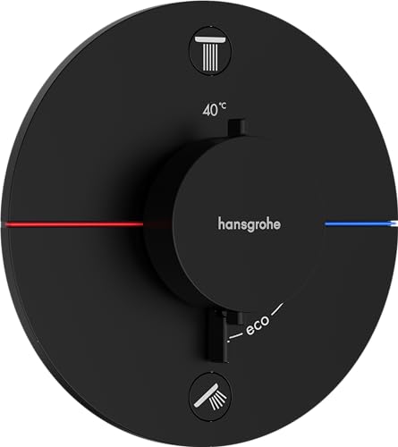 hansgrohe ShowerSelect Comfort S - Thermostat Unterputz mit Sicherungskombination, Armatur mit Sicherheitssperre (SafetyStop) bei 40° C, rundes Thermostat, Mischbatterie für 2 Verbraucher, Mattschwarz von hansgrohe