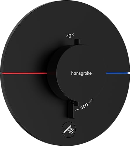 hansgrohe ShowerSelect Comfort S - Thermostat Unterputz mit zusätzlichem Abgang, Armatur mit Sicherheitssperre (SafetyStop) bei 40° C, rundes Thermostat, Mischbatterie für 1 Verbraucher, Mattschwarz von hansgrohe