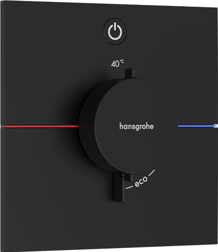 hansgrohe ShowerSelect Comfort E - Thermostat Unterputz, Armatur mit Sicherheitssperre (SafetyStop) bei 40° C, eckiges Thermostat, Mischbatterie für 1 Verbraucher, Mattschwarz von hansgrohe
