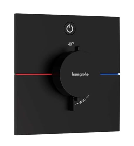 hansgrohe ShowerSelect Comfort E - Thermostat Unterputz, Armatur mit Sicherheitssperre (SafetyStop) bei 40° C, eckiges Thermostat, Mischbatterie für 1 Verbraucher, Mattschwarz von hansgrohe