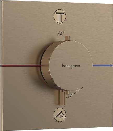 hansgrohe ShowerSelect Comfort E - Thermostat Unterputz, Armatur mit Sicherheitssperre (SafetyStop) bei 40° C, eckiges Thermostat, Mischbatterie für 2 Verbraucher, Brushed Bronze von hansgrohe