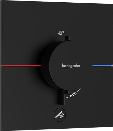 hansgrohe ShowerSelect Comfort E - Thermostat Unterputz mit zusätzlichem Abgang, Armatur mit Sicherheitssperre (SafetyStop) bei 40° C, eckiges Thermostat, Mischbatterie für 1 Verbraucher, Mattschwarz von hansgrohe