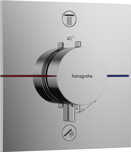 hansgrohe ShowerSelect Comfort E - Thermostat Unterputz mit Sicherungskombination, Armatur mit Sicherheitssperre (SafetyStop) bei 40° C, eckiges Thermostat, Mischbatterie für 2 Verbraucher, Chrom von hansgrohe