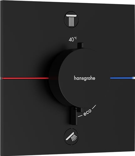 hansgrohe ShowerSelect Comfort E - Thermostat Unterputz mit Sicherungskombination, Armatur mit Sicherheitssperre (SafetyStop) bei 40°C, eckiges Thermostat, Mischbatterie für 2 Verbraucher, Mattschwarz von hansgrohe