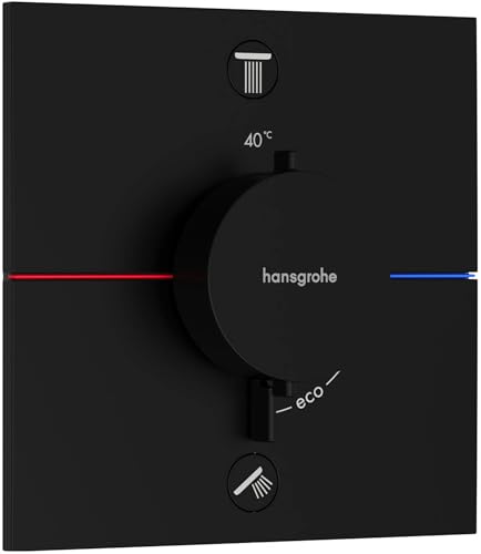 hansgrohe ShowerSelect Comfort E - Thermostat Unterputz mit Sicherungskombination, Armatur mit Sicherheitssperre (SafetyStop) bei 40°C, eckiges Thermostat, Mischbatterie für 2 Verbraucher, Mattschwarz von hansgrohe