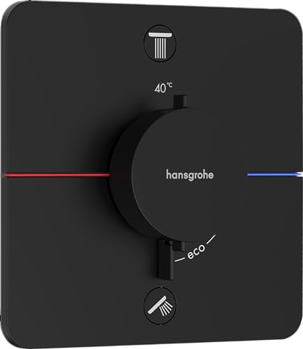 hansgrohe ShowerSelect Comfort Q - Thermostat Unterputz, Armatur mit Sicherheitssperre (SafetyStop) bei 40° C, Thermostat, Mischbatterie für 2 Verbraucher, Mattschwarz von hansgrohe