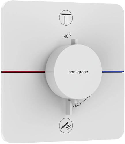 hansgrohe ShowerSelect Comfort Q - Thermostat Unterputz mit Sicherungskombination, Armatur mit Sicherheitssperre (SafetyStop) bei 40° C, Thermostat, Mischbatterie für 2 Verbraucher, Mattweiß von hansgrohe