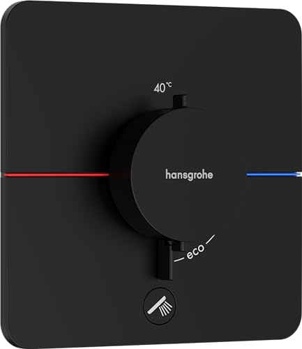 hansgrohe ShowerSelect Comfort Q - Thermostat Unterputz mit zusätzlichem Abgang, Armatur mit Sicherheitssperre (SafetyStop) bei 40° C, Thermostat, Mischbatterie für 1 Verbraucher, Mattschwarz von hansgrohe