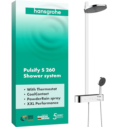 hansgrohe Duschsystem Pulsify S, Brausekopf 260mm, Duschset mit Thermostat, Handbrause, Brauseschlauch, Duschstange, Regendusche (Kopfbrause) mit 2 Strahlarten, Chrom von hansgrohe