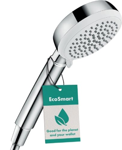 hansgrohe Crometta 100 - wassersparender Duschkopf 9 l/min (EcoSmart), Handbrause mit 4 Strahlarten, runde Duschbrause (⌀ 100 mm), Sparduschkopf mit Antikalk-Funktion, Weiß/Chrom von hansgrohe