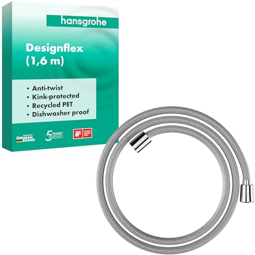 hansgrohe Designflex - universal Textil Duschschlauch 1,60 m, Durchmesser 1/2, mit Verdrehschutz, flexibler Brauseschlauch mit Knickschutz, inkl. Dichtungsringe, Chrom von hansgrohe