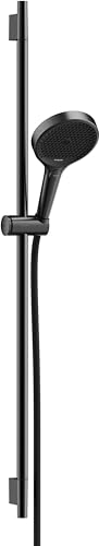 hansgrohe Rainfinity - Duschset, runder Duschkopf mit Brausestange 90cm, Halterung und Designflex Textil Brauseschlauch 160cm, Duschbrause mit 3 Strahlarten, Brushed Black Chrome von hansgrohe
