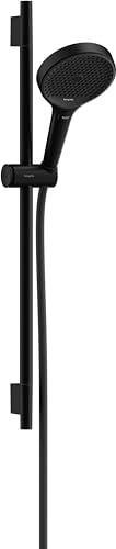 hansgrohe Rainfinity - wassersparendes Duschset (EcoSmart), Sparduschkopf, Brausestange 65cm, Halterung, Designflex Brauseschlauch 160cm, Duschbrause mit 3 Strahlarten, runde Kopfbrause, Mattschwarz von hansgrohe
