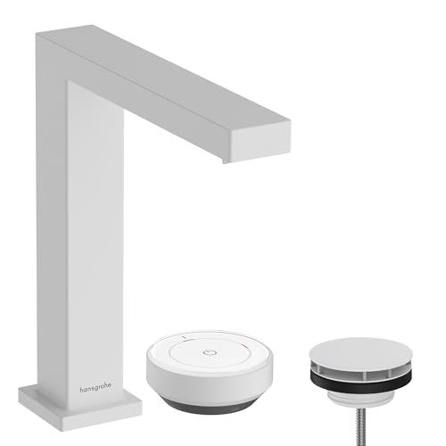hansgrohe Tecturis E - 2-Loch Waschtischarmatur mit Ablauf, energiesparend (CoolStart), Wasserhahn Bad mit Auslauf Höhe 173 mm, Mischbatterie Waschbecken wassersparend (EcoSmart+), Mattweiß, 73053700 von hansgrohe