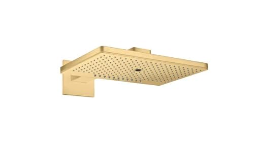 hansgrohe AXOR ShowerSolutions Kopfbrause 460/300 3jet, Brausearm, eckige Rosette, Farbe: Brushed Gold Optic von hansgrohe