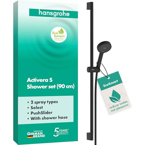 hansgrohe Activera Select S - Duschset mit Duschkopf wassersparend (EcoSmart, 2 Strahlarten), Duschschlauch (1,60 m) und Duschstange (0,90 m), Mattschwarz, 28046670 von hansgrohe