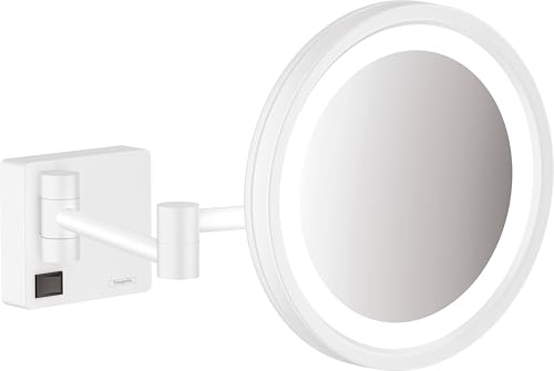 hansgrohe AddStoris - Kosmetikspiegel mit LED-Beleuchtung, Schminkspiegel mit Beleuchtung, Rasierspiegel mit 3-fach Vergrößerung, Mattweiß, 41790700 von hansgrohe