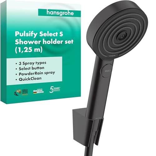 hansgrohe Pulsify Select S - Duschset mit Duschkopf (3 Strahlarten inkl. PowderRain), Duschschlauch (1,25 m) und Duschkopfhalterung, Mattschwarz, 24302670 von hansgrohe