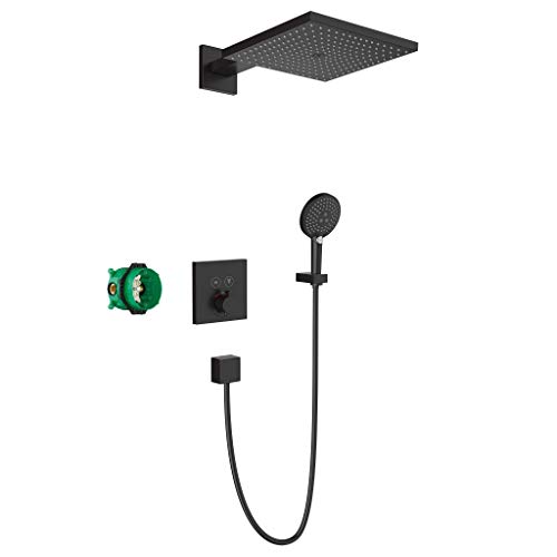 hansgrohe Duschset Raindance E Unterputz (7 in 1), Duschsystem mit Kopfbrause, Duschthermostat, Duschkopf, Duschschlauch inkl. Grundkörper und Halterungen, Mattschwarz von hansgrohe