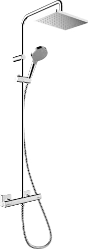 hansgrohe Vernis Shape - Duschsystem mit Thermostat, Regendusche (230 x 170 mm) mit Armatur, Handbrause (2 Strahlarten), Schlauch, Brausestange und eckiger Kopfbrause (1 Strahlart), Chrom von hansgrohe