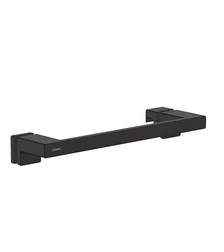 hansgrohe AddStoris - Duschtürgriff, Haltegriff Dusche, Handtuchhalter, Badetuchhalter, verdeckte Befestigung, Badezimmer Zubehör, Mattschwarz, 41759670 von hansgrohe