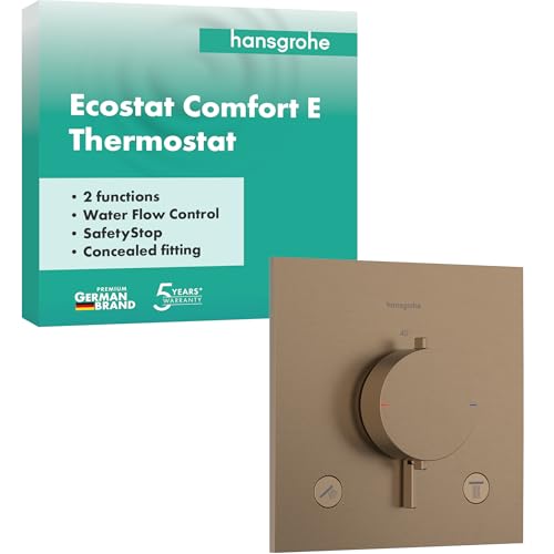 hansgrohe Ecostat Comfort E - Duschthermostat Unterputz, Duscharmatur mit Sicherheitssperre (SafetyStop) bei 40° C, Thermostat für die Dusche, Mischbatterie für 2 Verbraucher, Brushed Bronze, 33711140 von hansgrohe