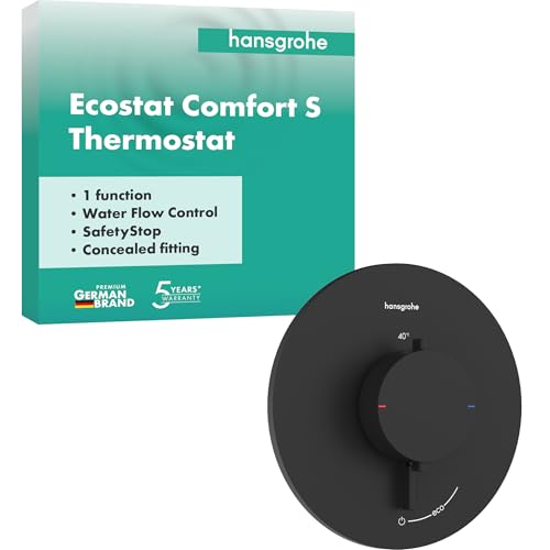 hansgrohe Ecostat Comfort S - Duschthermostat Unterputz, Duscharmatur mit Sicherheitssperre (SafetyStop) bei 40° C, Thermostat für die Dusche, Mischbatterie für 1 Verbraucher, Mattschwarz, 33714670 von hansgrohe