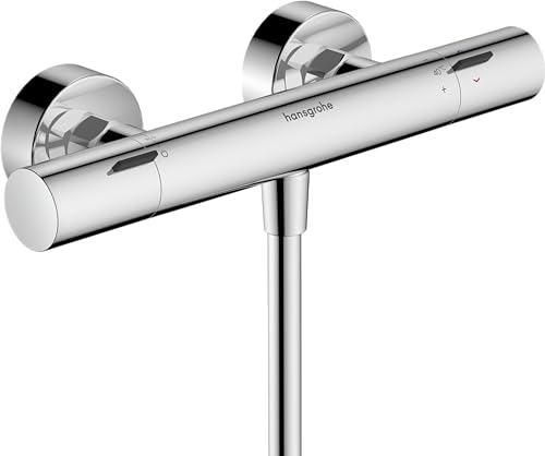 hansgrohe Ecostat Fine - Duschthermostat Aufputz mit Temperaturbegrenzung und EcoStop+, Duscharmatur mit Sicherheitssperre (SafetyStop) bei 40° C, Thermostat Dusche, 1 Verbraucher, Chrom, 13323000 von hansgrohe