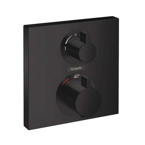 hansgrohe Ecostat Square - Thermostat Unterputz, Armatur mit Sicherheitssperre (SafetyStop) bei 40° C, eckiges Thermostat, Mischbatterie für 2 Verbraucher, Mattschwarz, 15714670 von hansgrohe