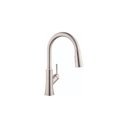 hansgrohe Joleena Edelstahl Hochbogen Küchenarmatur, Küchenarmaturen mit herausziehbarem Sprüher, Wasserhahn für Küchenspüle, Edelstahl-Optik 04793800, 39,8 cm hoch von hansgrohe