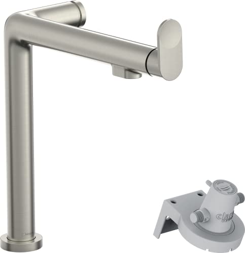hansgrohe Küchenarmatur Aqittura M91 mit Wasserfilter, 3 Wege Wasserhahn Küche mit Auslauf Höhe 240 mm, einstellbar in 2 Stufen auf 60° oder 110°, 1 Strahlart, Edelstahl Finish von hansgrohe